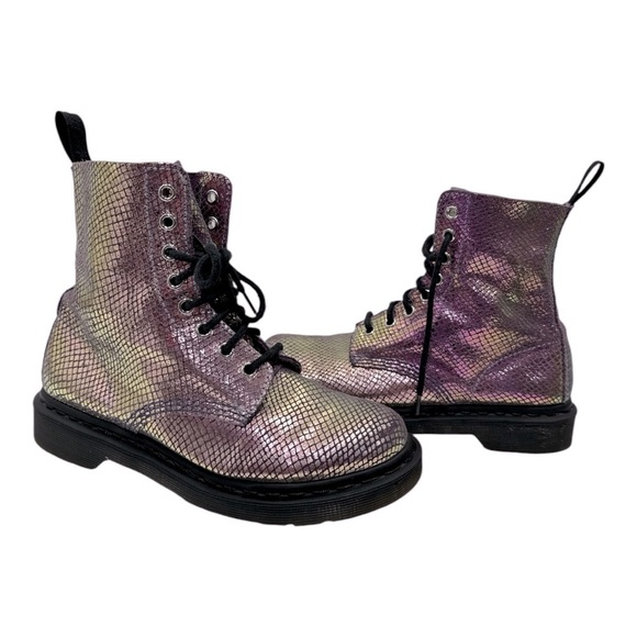 Dr. Martens Purple Combat Moto Boots 1460 PASCAL SNAKE METALLIC SUEDE BOOTS L 7 - Picture 4 of 10